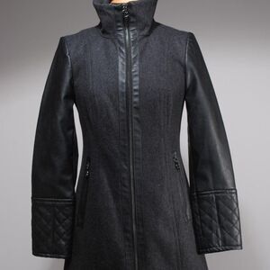 Michael Kors Black Gray Wool Blend Quilted Zip Up Jacket Size 2